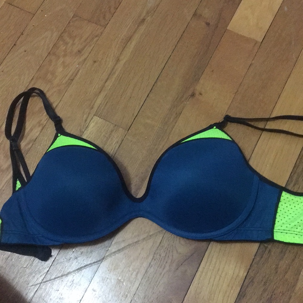 PINK Athletic neon jersey and navy  push up bra